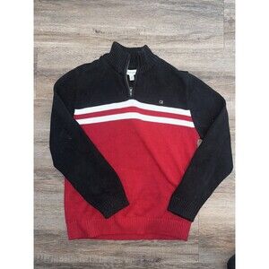 Calvin Klein Boys Knit Sweater Size L (14/16) 1/ Zip Black Red White Striped